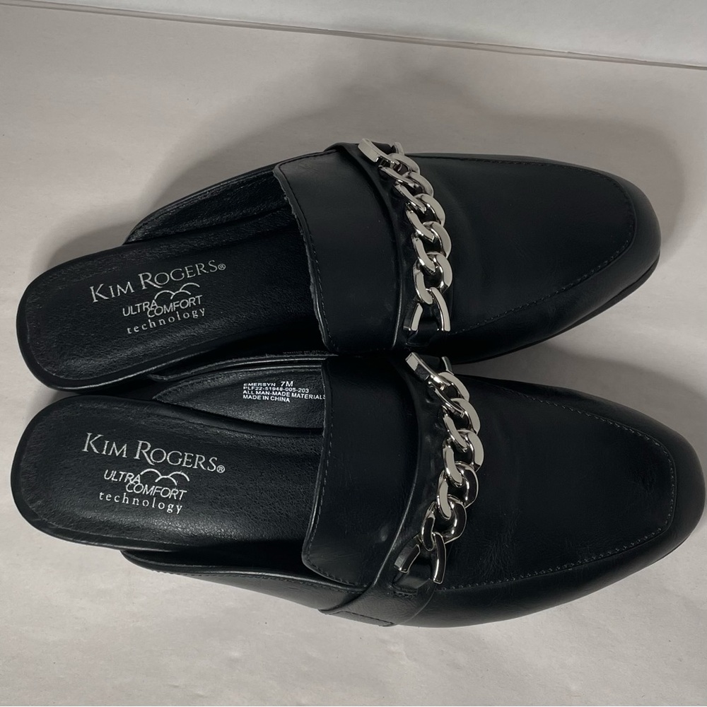 Kim Rogers Black Mules with Silver Chain